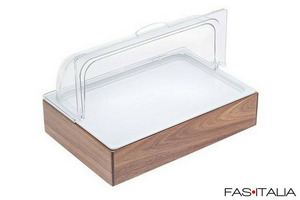 Vassoio refrigerato in acacia con cupola GN 1/2