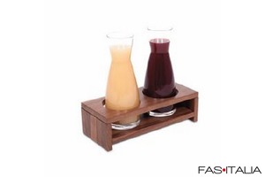 Espositore in legno noce con due caraffe vetro