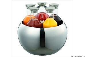 Set 5 caraffe vetro in contenitore di acciaio inox Set 5 caraffe vetro in contenitore di acciaio inox